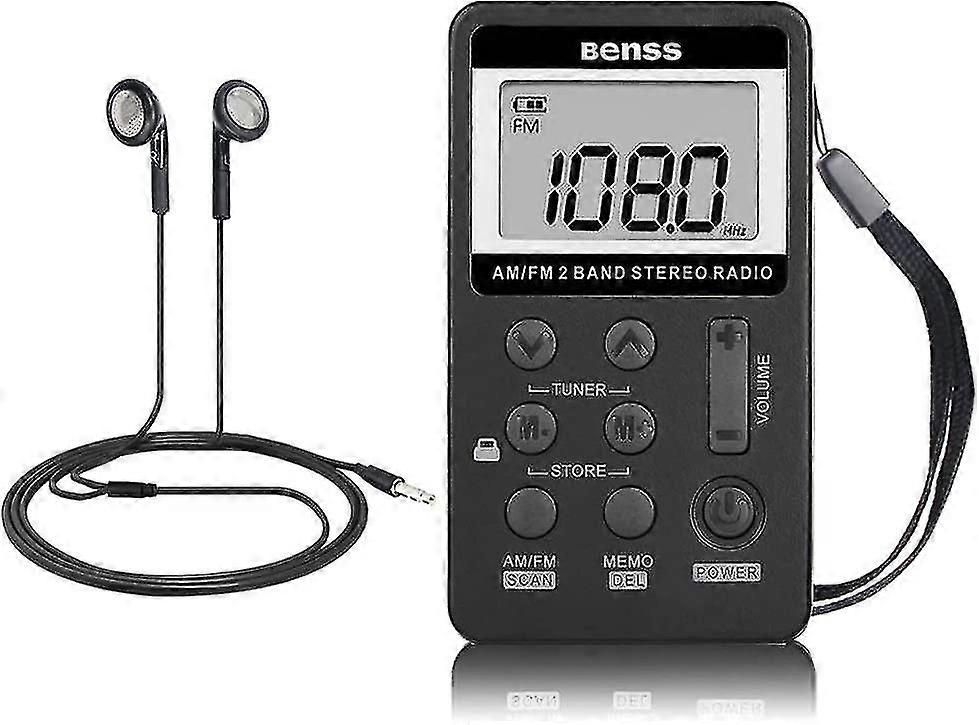 mini Portable Radio Am Fm Pocket Radio 2 Band Stereo Radio Mini Dsp Digital Tuning Receiver With Lcd Display Rechargeable Battery And Headset(blac PXC