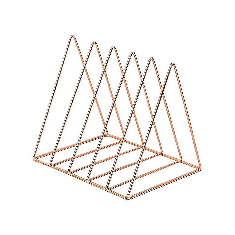 Nordic Style Wrought Iron Triangular Small Bookshelf, Storage Rack Office Desk Finishing (1 Piece, Rose Gold)