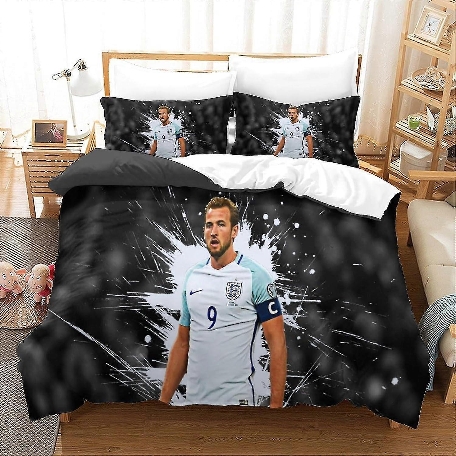 o2797 Lençóis 3 Peças Conjunto de Cama Harry Kane com Fronhas Capa de Edredom de Superstar de Futebol com Fecho de Zíper Capa de Colcha de Microfibra Macia Dupla