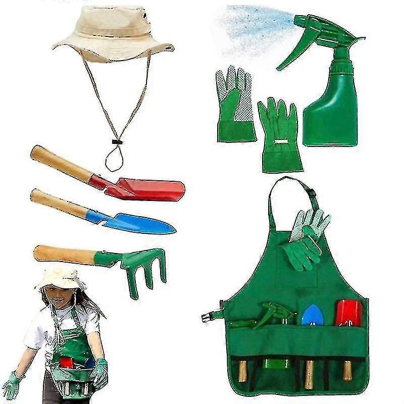 8 قطع / مجموعة مجرفة صغيرة أشعل النار أدوات الحديقة المحمولة الصغيرة البستنة الأطفال التظاهر لعب لعبة الملحقات مع قفازات ساحة Hat_ai أفضل هدية