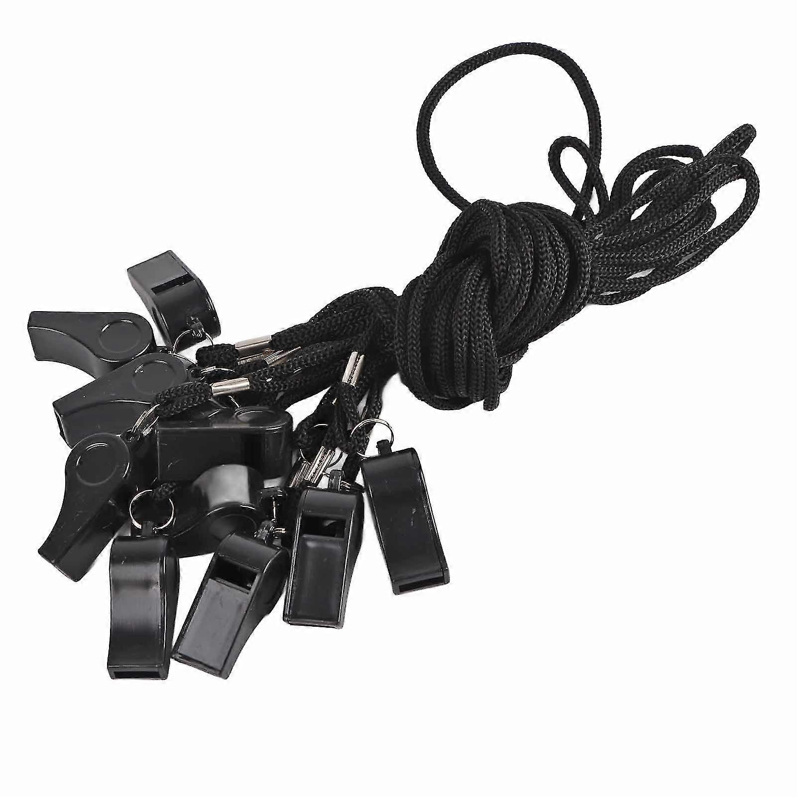 Black Plastic Sports Whistle 12pcs with Lanyard Loud Crisp Sound for Referees