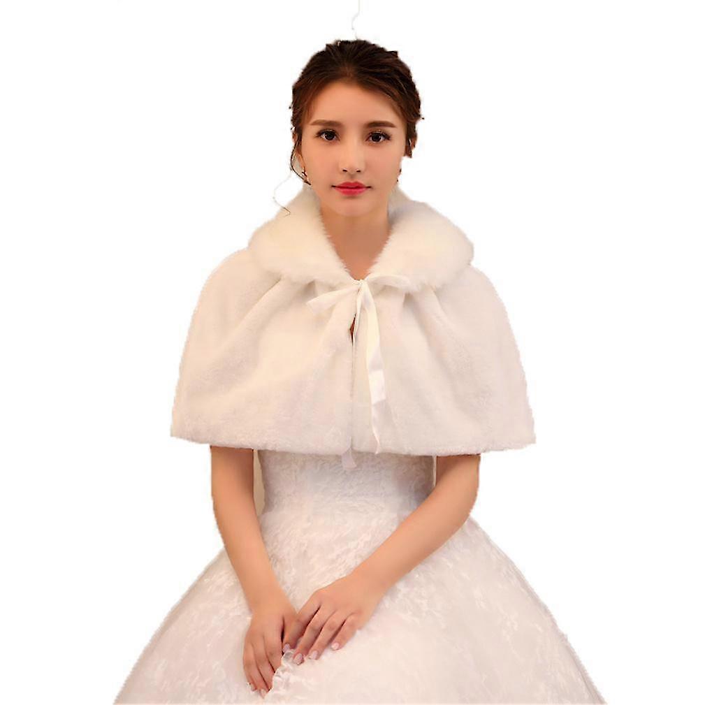 Wedding Warm Shoulder Cape with Artificial Fur Collar Tippet Stoles Winter Dinner Dress for Lady