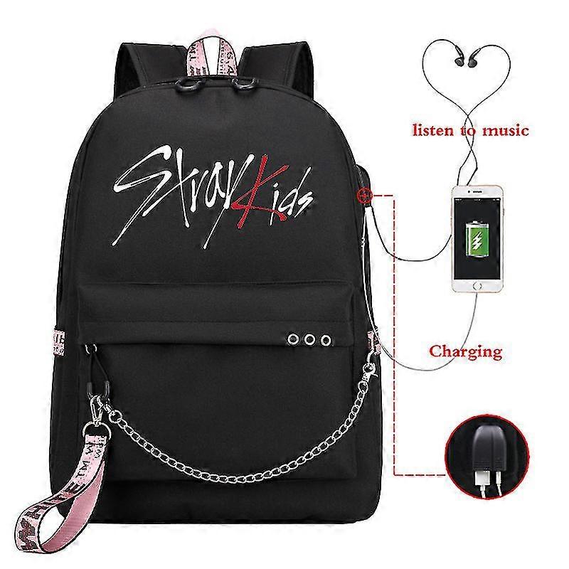 Stray Kids Σακίδιο Πλάτης USB Κορεάτικου Στυλ Felix Βιβλιοθήκη Back To School Αγόρια Κορίτσια Βεντάλια Δώρο Τσάντα Mochila