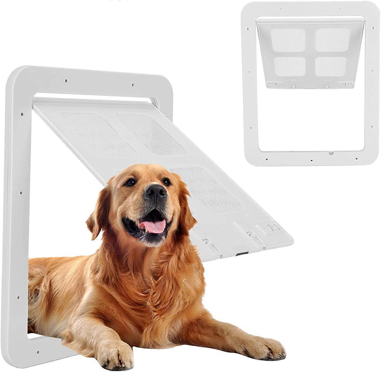 White Dog Screen Door (External Size 43cm x 37cm), Pet Screen Door with Lock for Dogs and Puppies