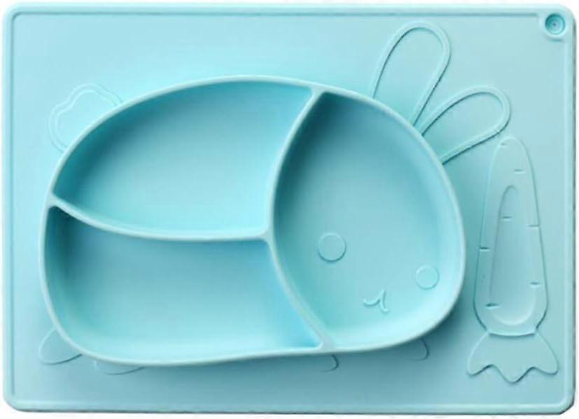Assiette en silicone lapin avec set de table intégré pour tout-petits - Sans BPA, 3 compartiments séparés