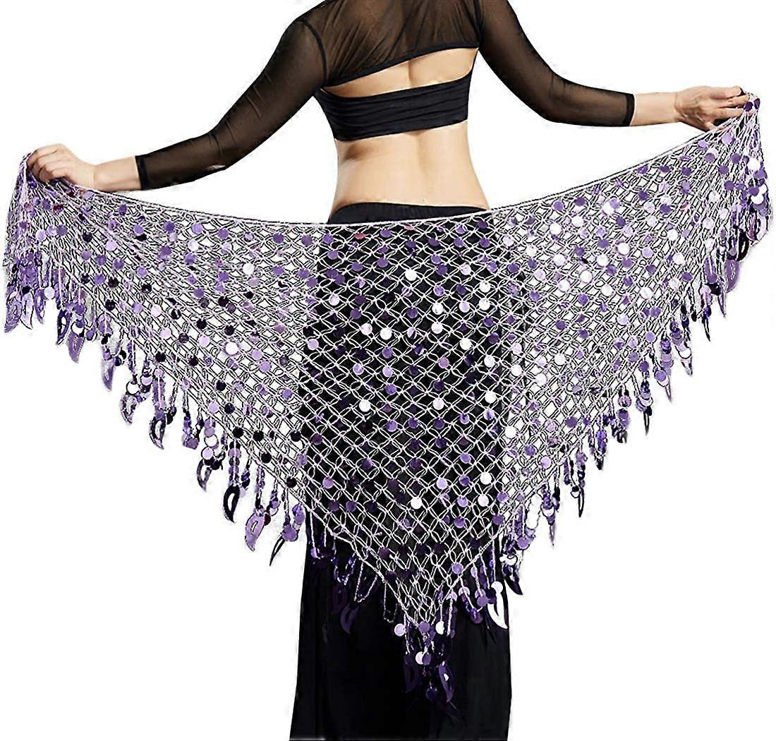 UBIUO Femmes Danse Ventre Hanche Écharpe Paillettes Maille Triangle Wrap Jupes Violet -