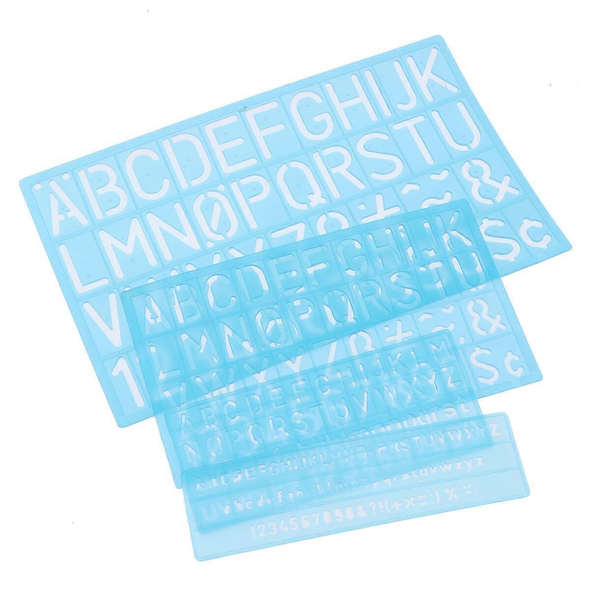 4PCS Drawing Painting Stencils Various Figures Letter Number Hallow Painting Templates for Scrapbooking School Projects Sky Blue