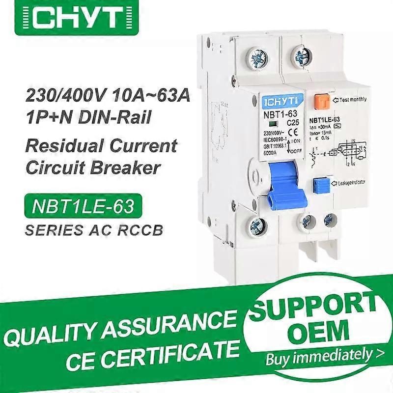 CHYT NBT1LE-63 1P+N 2P 3P+N AC 230V 400V 63A 30mA 6KA Mini Residual Current Circuit Breaker Earth Leakage RCCB