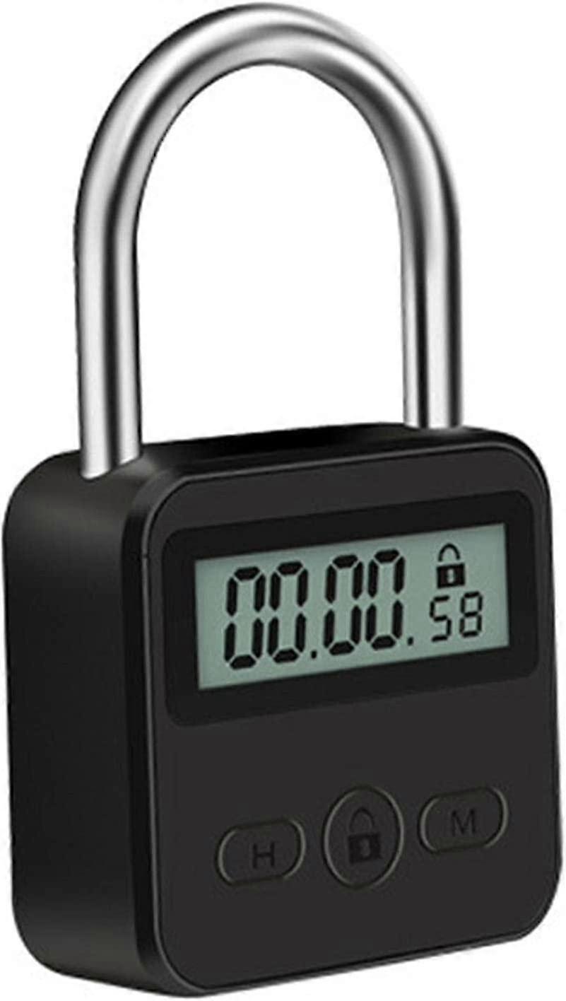 Smart Time Lock with LCD Display Electronic Timer Rechargeable Security Padlock(Black)