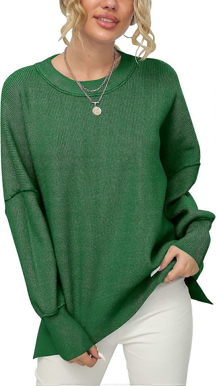 Women's Crewneck Batwing Sleeve Oversized Ribbed Knit Pullover Sweater Top