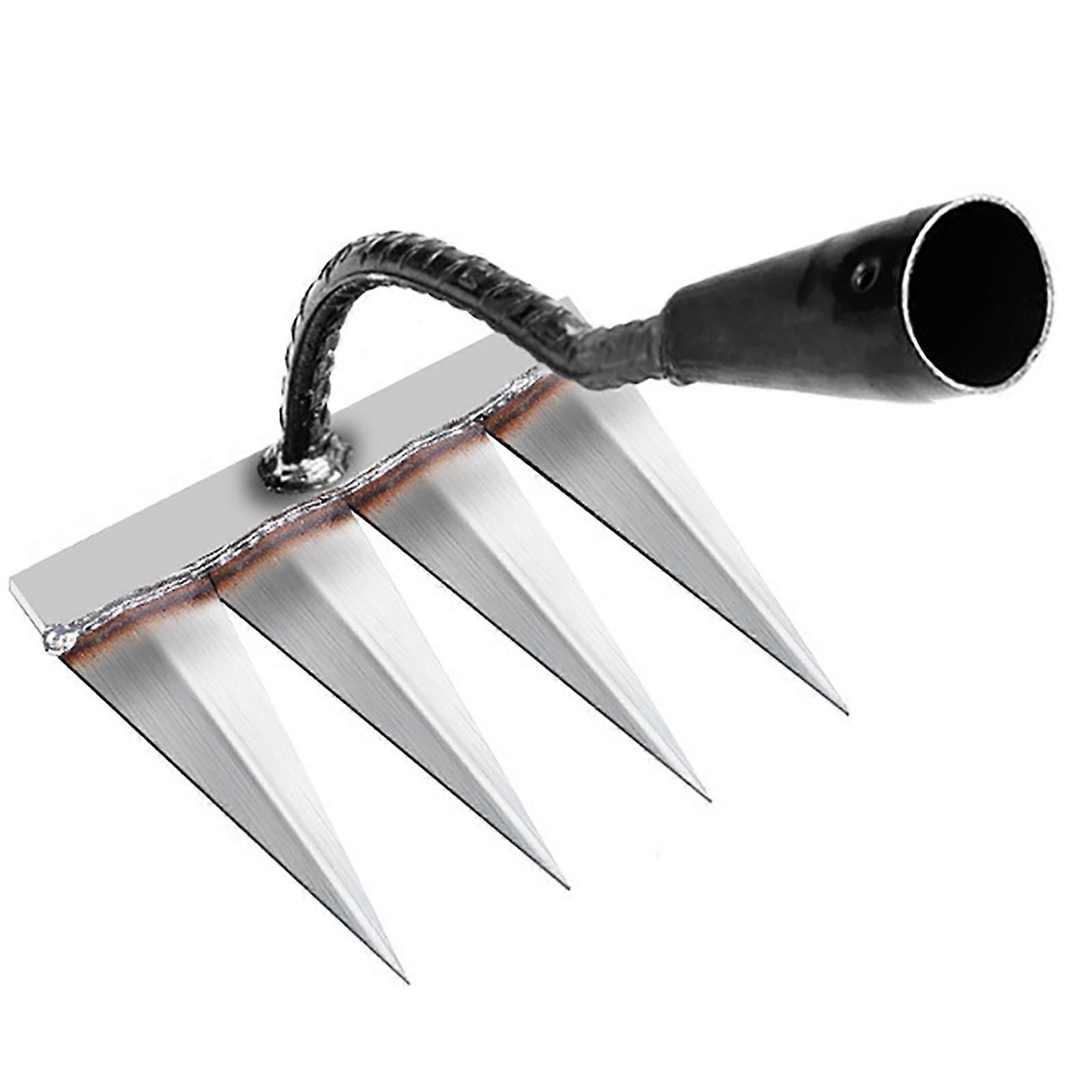 Garden Hand Rake Tool Metal Heavy Duty Weeding Rake with Sharp Tines Rustproof Multipurpose Weeding Loosening Rake Jikaix