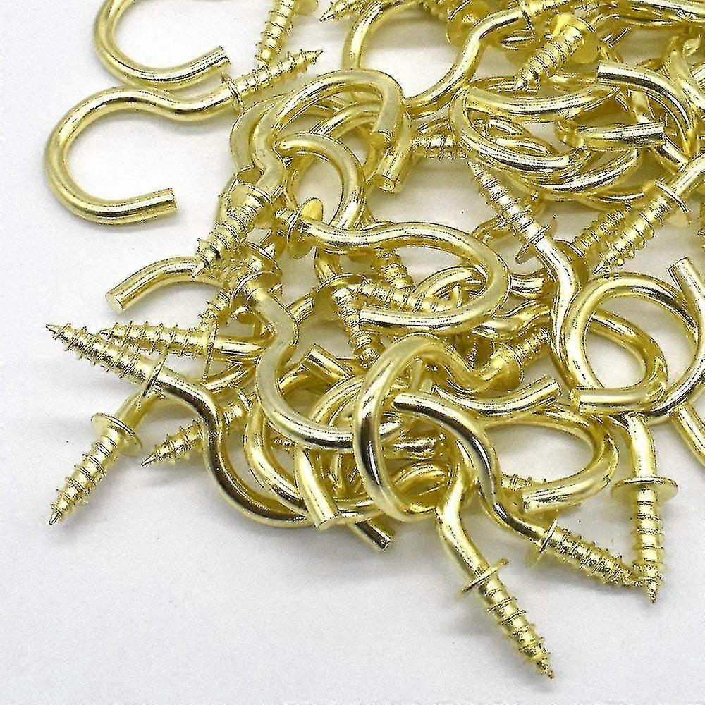 Brass Plated Ceiling Cups Screw Hooks 50pcs
