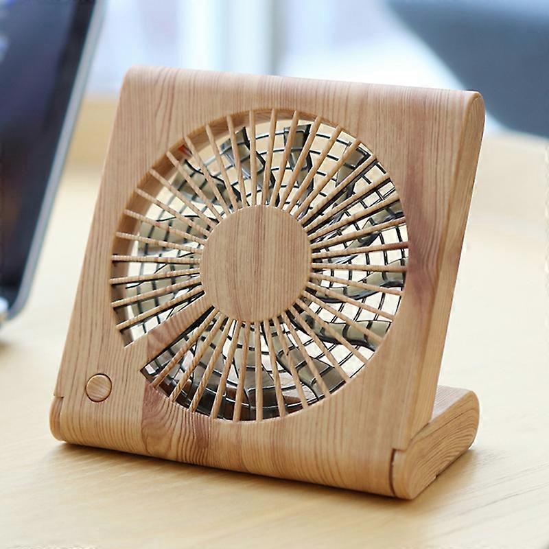 Small Fan Desktop Student Standing Air Cooler Wood Grain Mini Notebook Folding Fan USB Charging