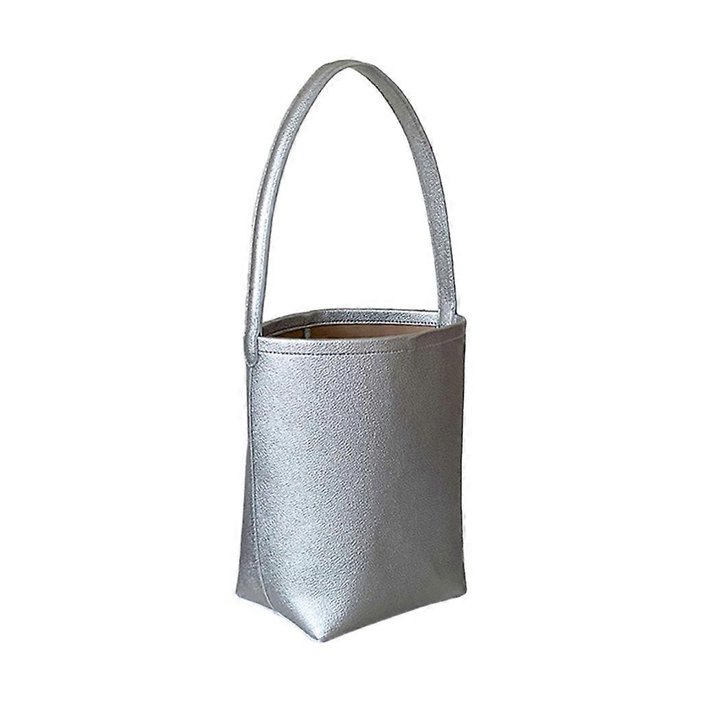 Solid Color Shoulder Bag Large Capacity Simple Bag Bucket Bag PU Handbag