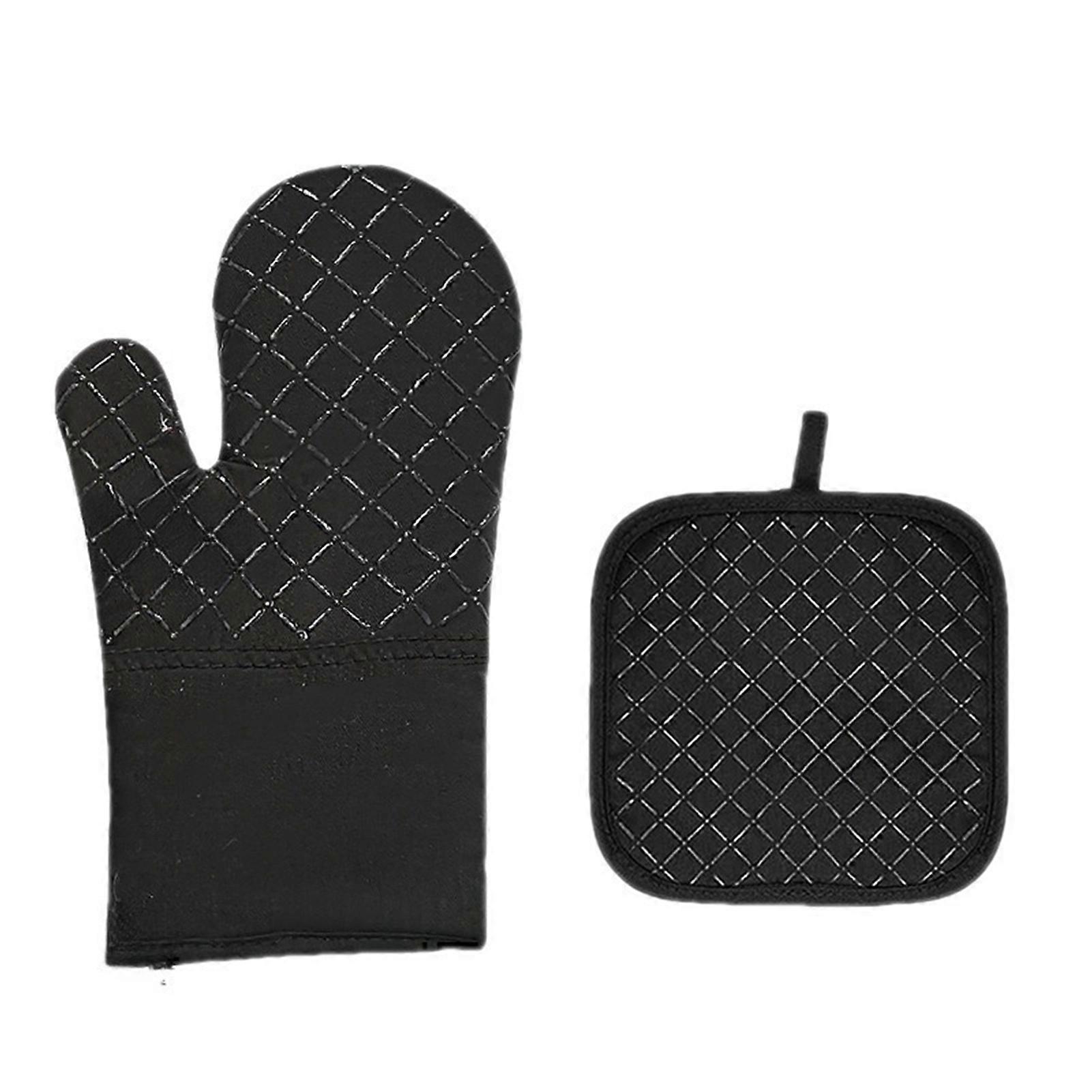 Heat Resistant Oven Mitts And Pot Holders Set Insulation Gloves with Hanging Loop Non-Slip Silicone Surface Kitchen Essentials for Cooking Baking BBQ