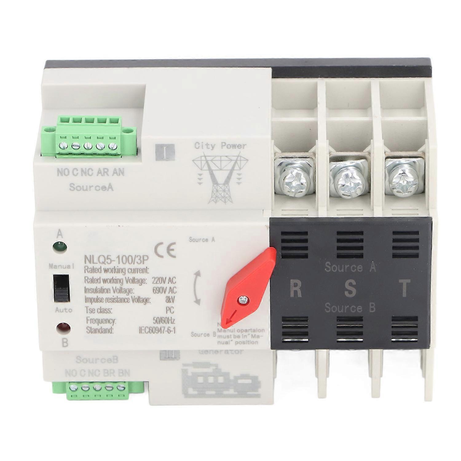 Dual Power Automatic Transfer Switch 3P Millisecond Fast Switching Timing Controller AC220V Rail Typ