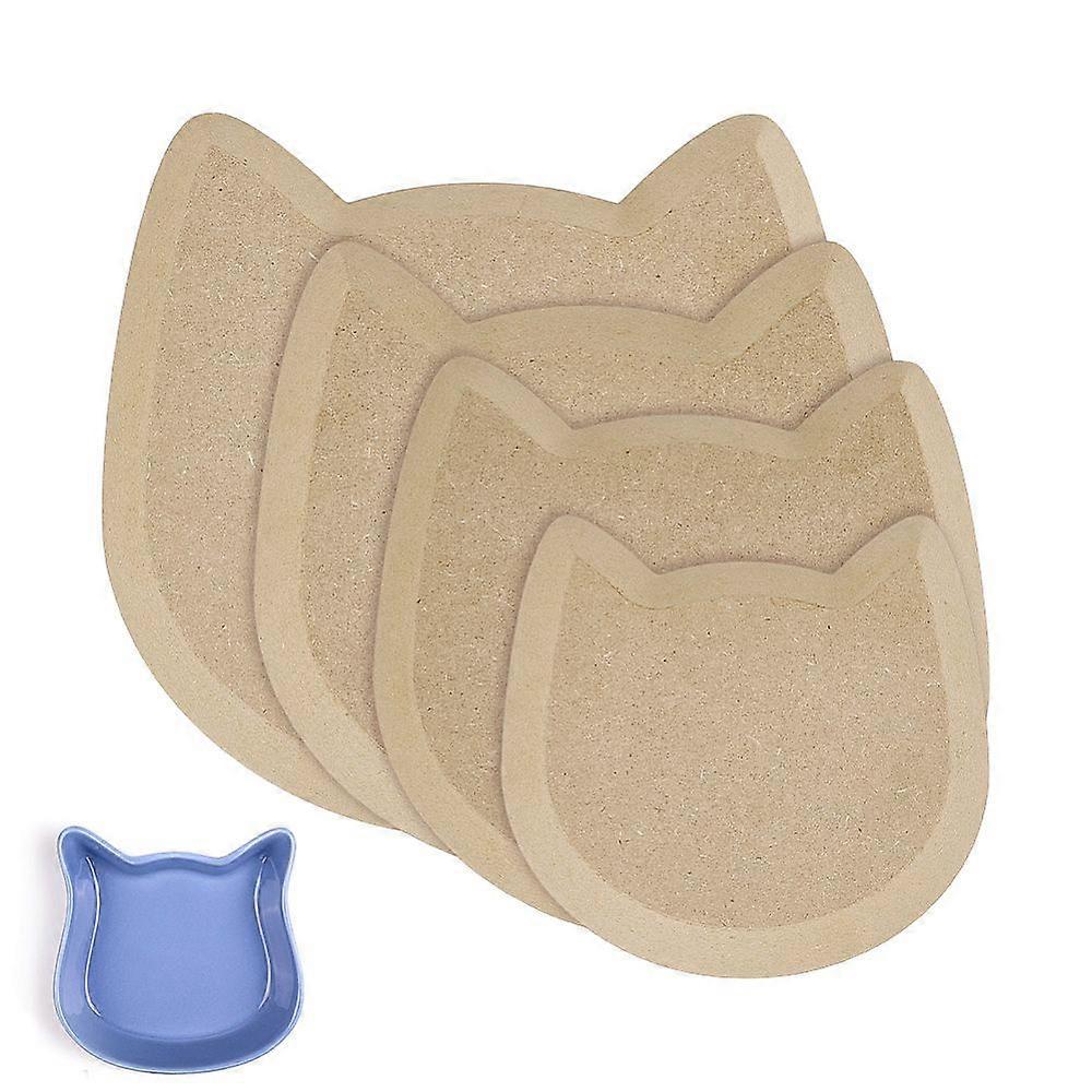 4Pcs Wood Pottery Tools Printing Blank Density Board Molding Tools Cat Shape Tan 14.2x14.8x1.5cm