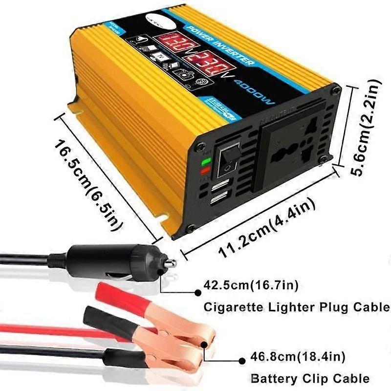 4000W 12V to 220V - 110V Dual USB LED Car Power Converter Inverter Modified Wave Black 12V to 220V