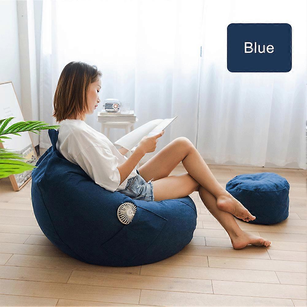 Funda de sofá Lazy (funda de tela, sin relleno) Funda de sofá tipo puf + funda para reposapiés + forro azul L código 110cm*120cm