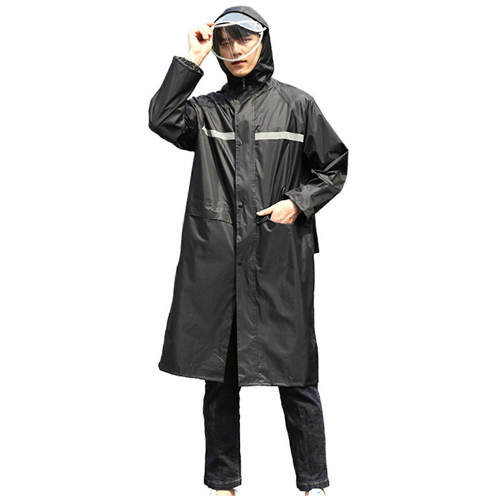 Vandtæt lang hætteklædte regnfrakke letvægts regntøj reflekterende med lommehætte til mænd kvinder voksne