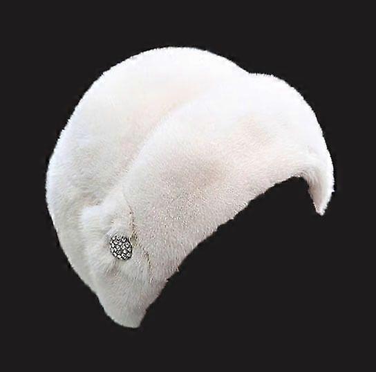 Women's White Leather Furry Hat - Stylish Winter Roller Hat