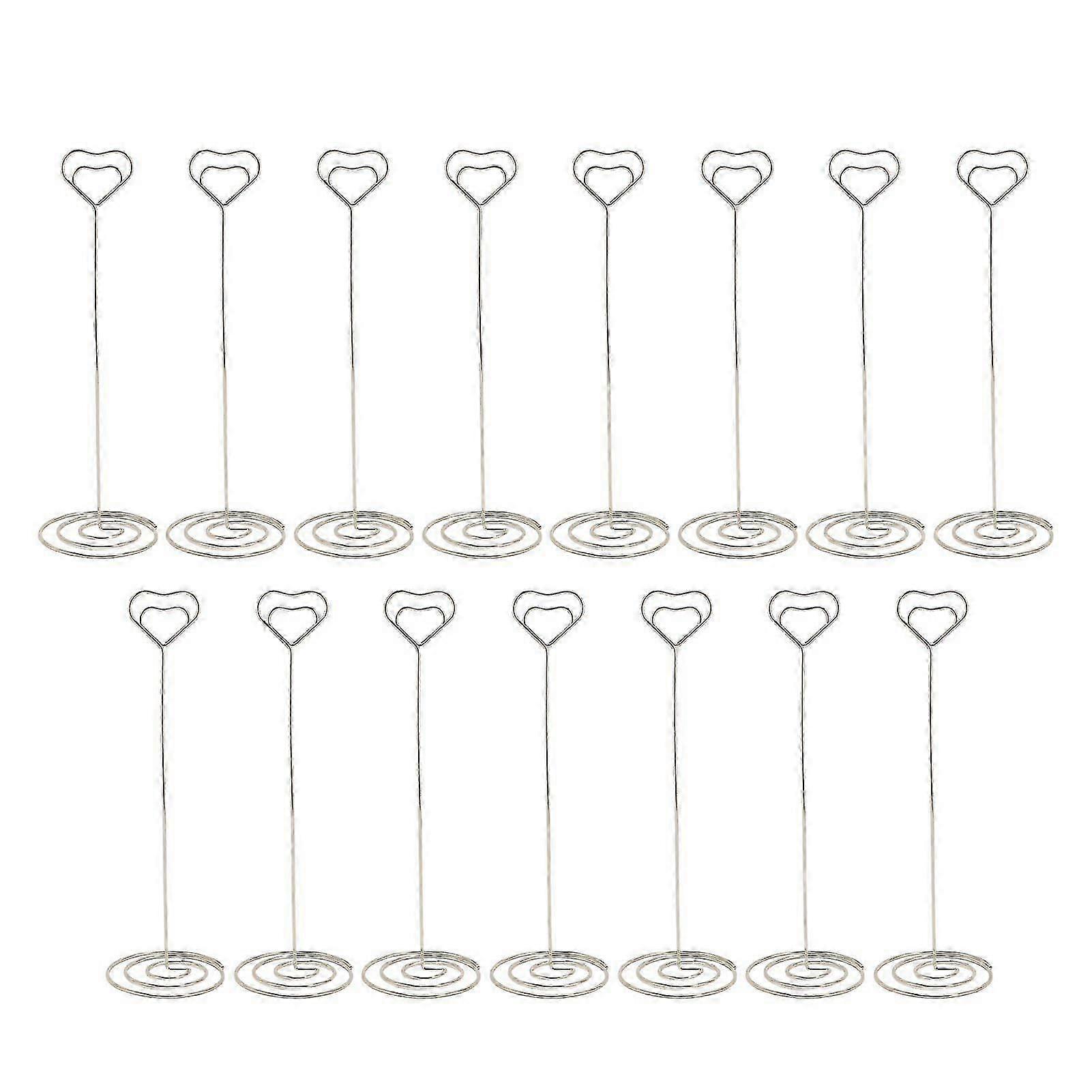 15PCS Table Number Holder 22cm Heart Shaped Iron Wire Picture Holder Stand for Wedding Memos Silver