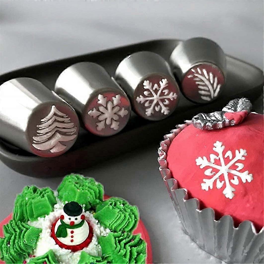 4 Pack Christmas Russian Icing Piping Nozzles Set Xmas Tree Snowflake Pattern