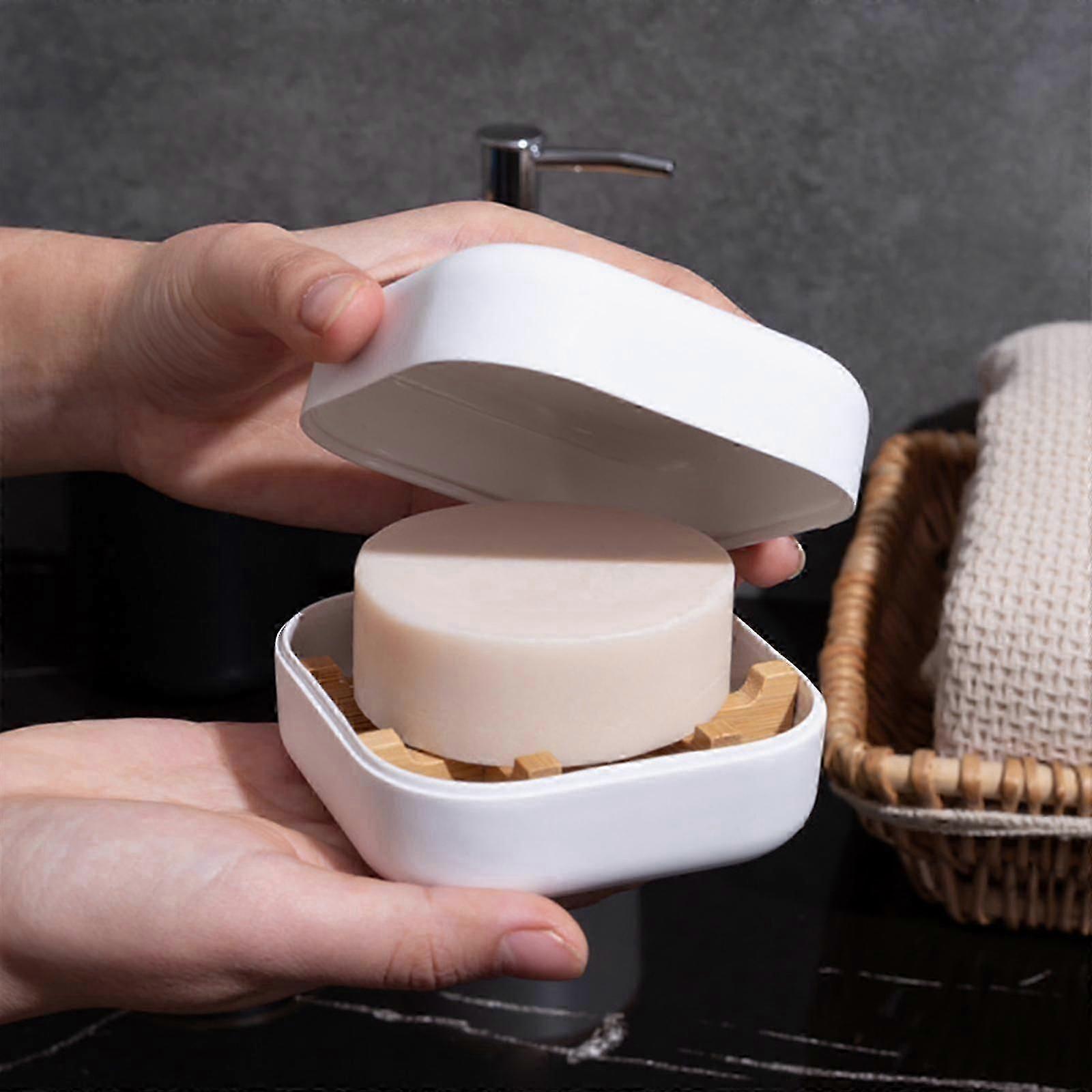 Soap Holder Travel Case Container With Lid, Portable Bar Soap Holder, Bamboo Soap Dishes For Traveling, Gym