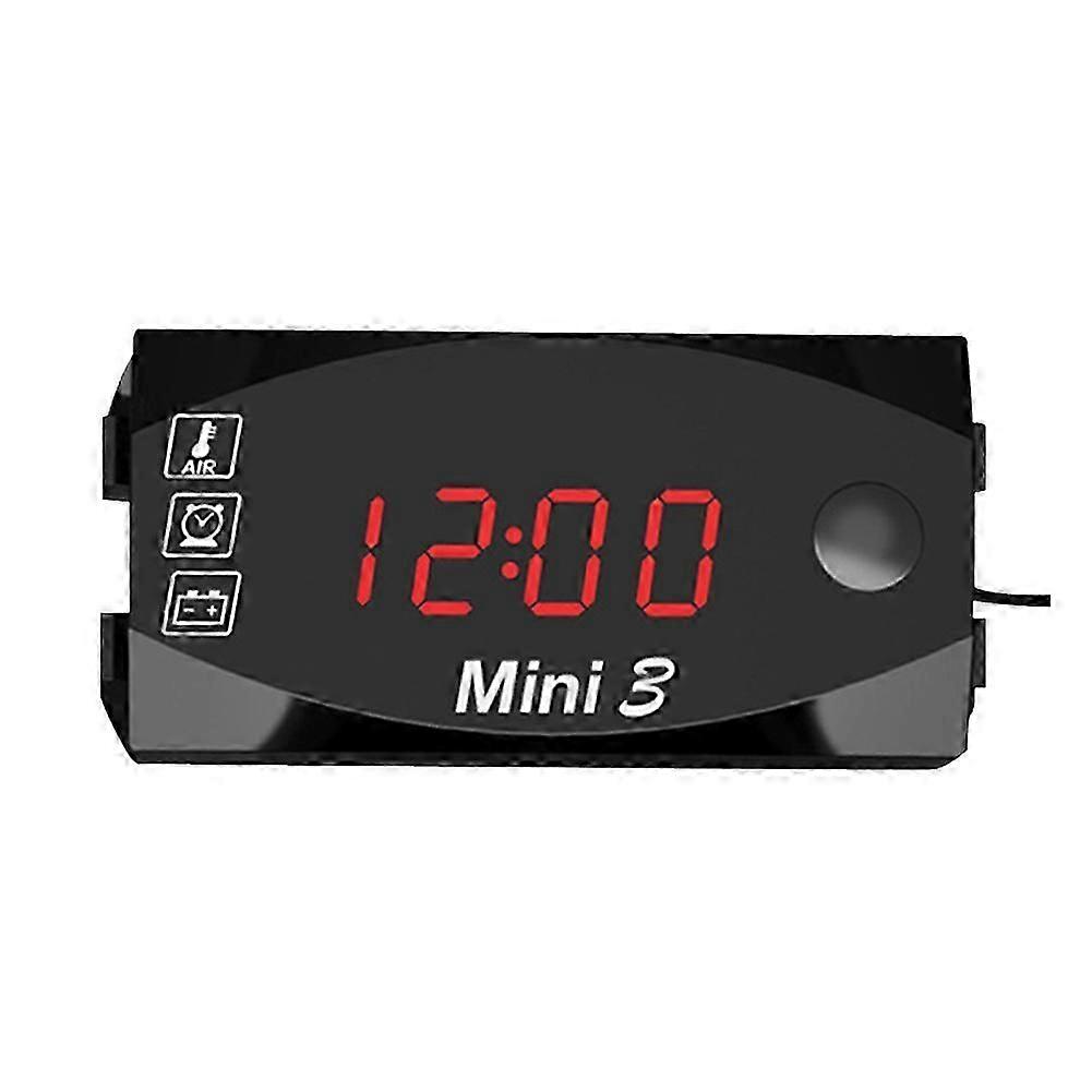 6V-30V Motorcycle Electronic Clock Thermometer Voltmeter Three-In-One IP67 Waterproof Dust-proof LED Watch with Large Screen