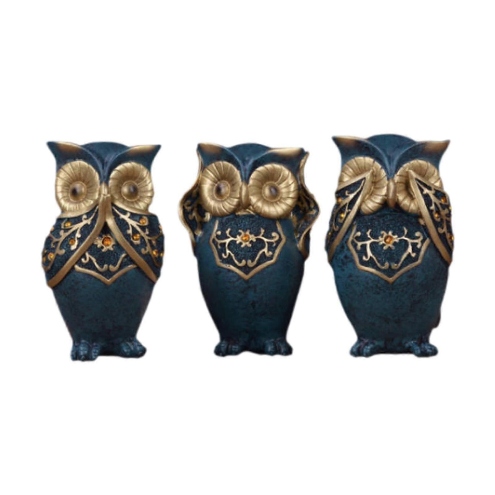 3Pcs Resin Owls Statue Sculpture Versatile Tabletop Ornament for Bookshelves