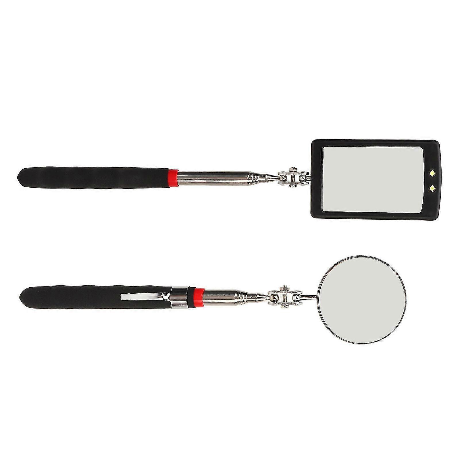 2Pcs Telescoping Inspection Mirror Set LED Lighted Flexible Retractable Pickup Tools Round Square
