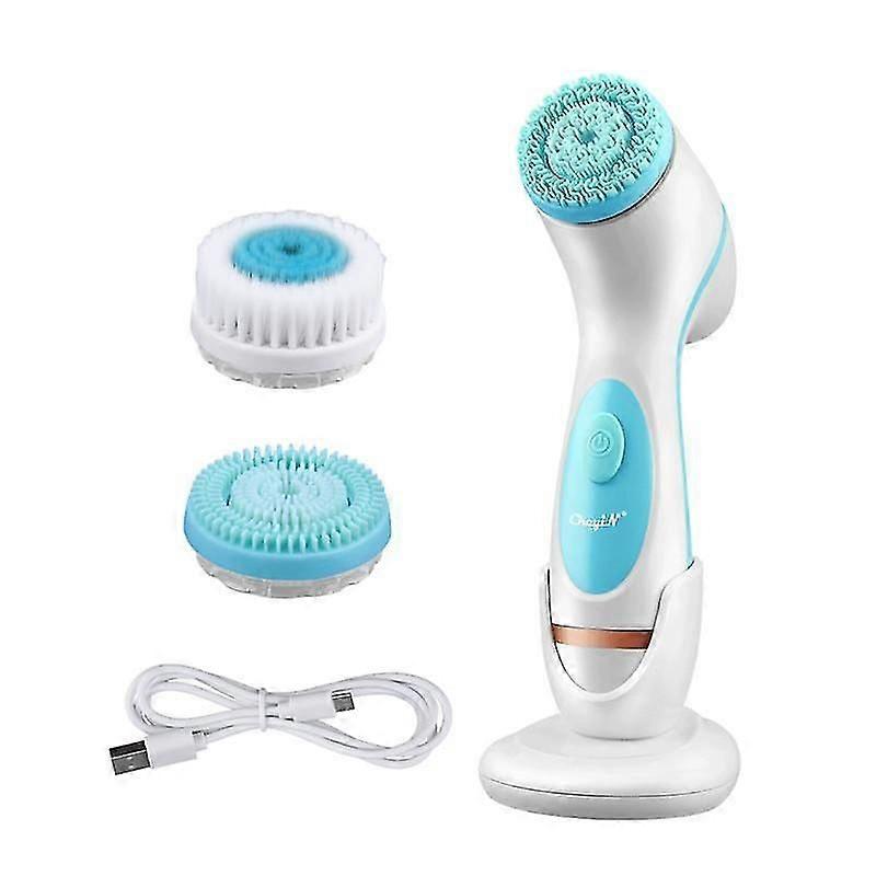 フェイシャルマッサージャー 3 in 1 電動洗顔ブラシ シリコン製 回転式洗顔ブラシ