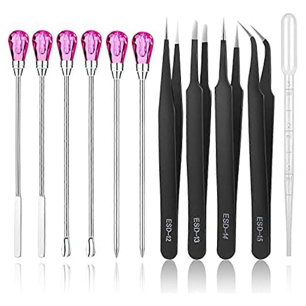 11 Pcs Resin Mold Tools Set Stirring Spoon Tool (Black+Rose Red)