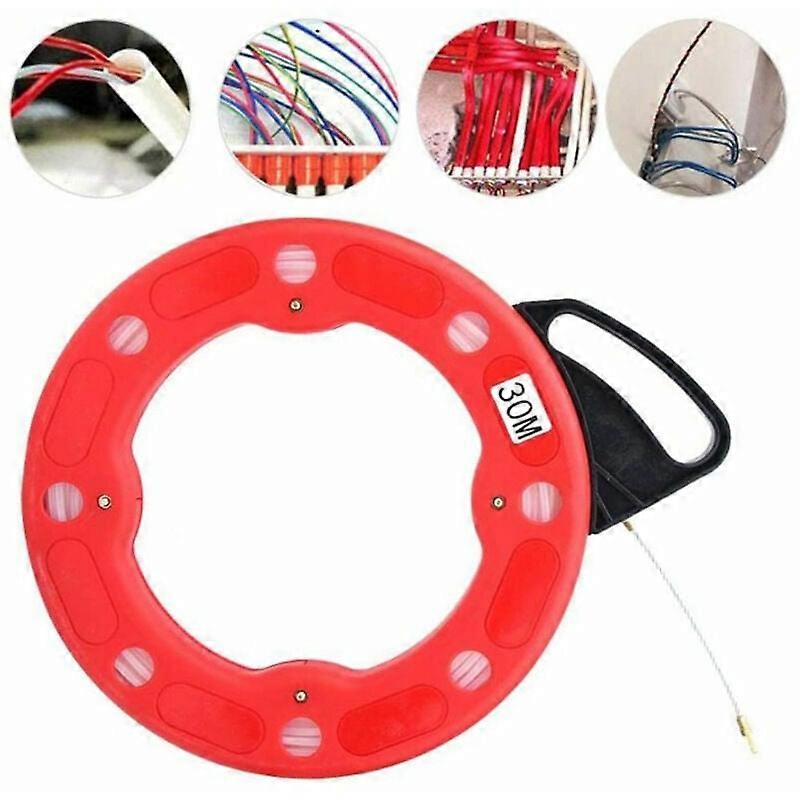 Low Friction Fish Tape for Fast Pulling, Heavy Duty Wire Pulls with Ergonomic Nylon Handle, Storage Case Included, 30m Length