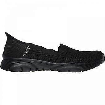 Skechers Seager Believe It damesschoenen | Zwart | Instapschoenen met geschulpte rand