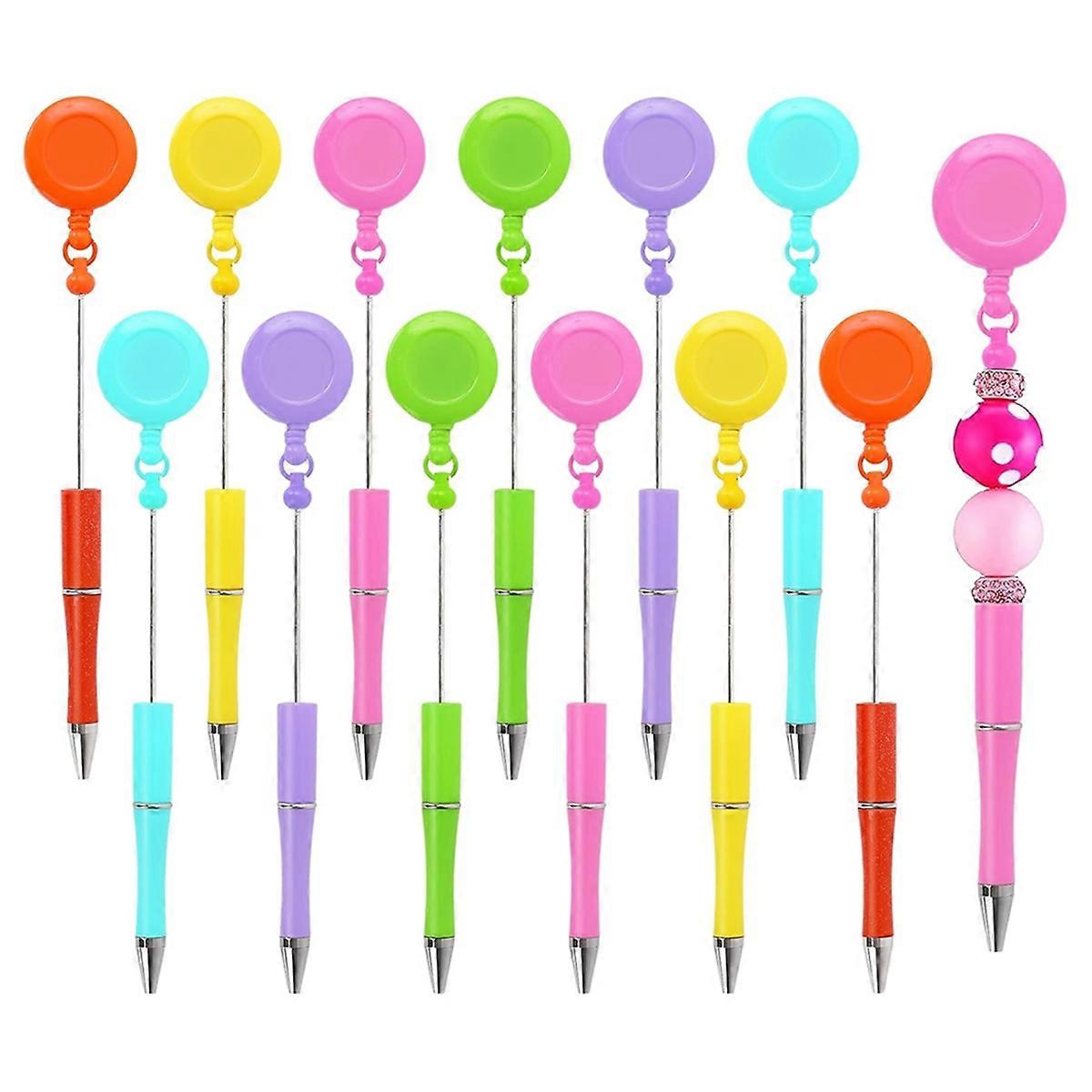 12Pcs Beadable Pen Badge Reel Clip Pull Bead Ballpoint Pen