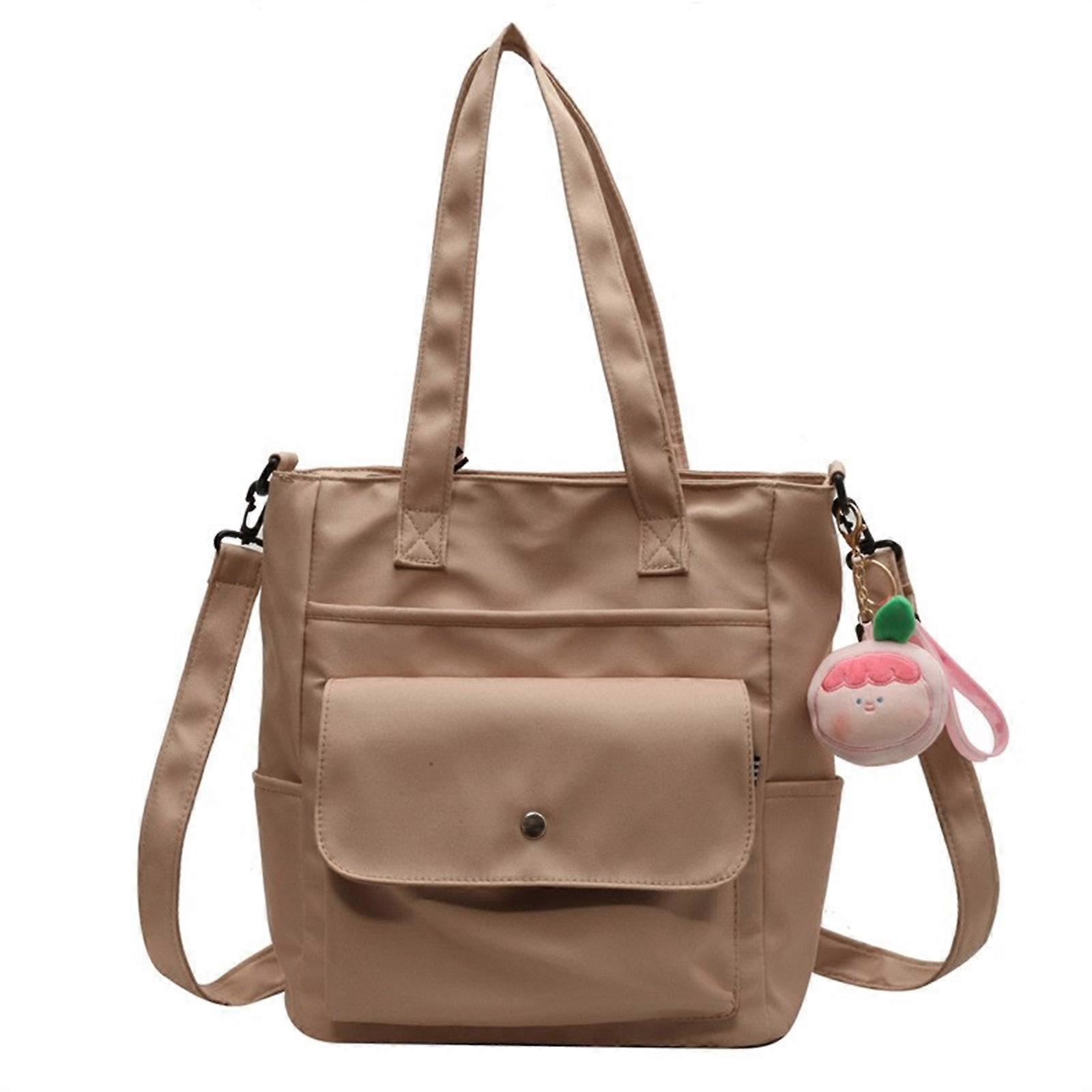 حقيبة قماش الطالب محفظة بسحاب للنساء حقيبة كتف ذات سعة كبيرة حقيبة يد كروس بودي عارضة مع جيوب متعددة كاكي