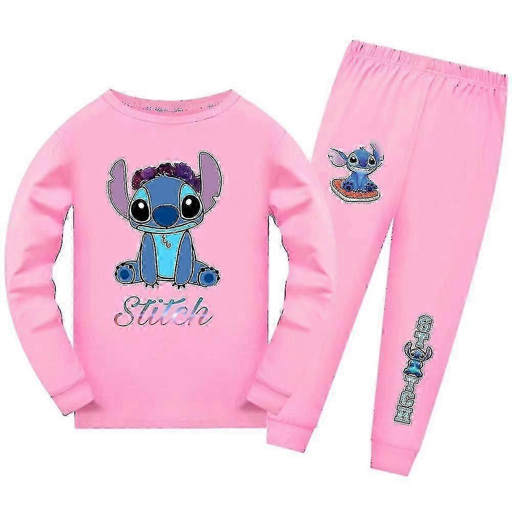 7-14 Years Lilo Stitch Kids Pajamas Set Long Sleeve T-shirt Pants Outfit Loungewear Nightwear Gifts Z