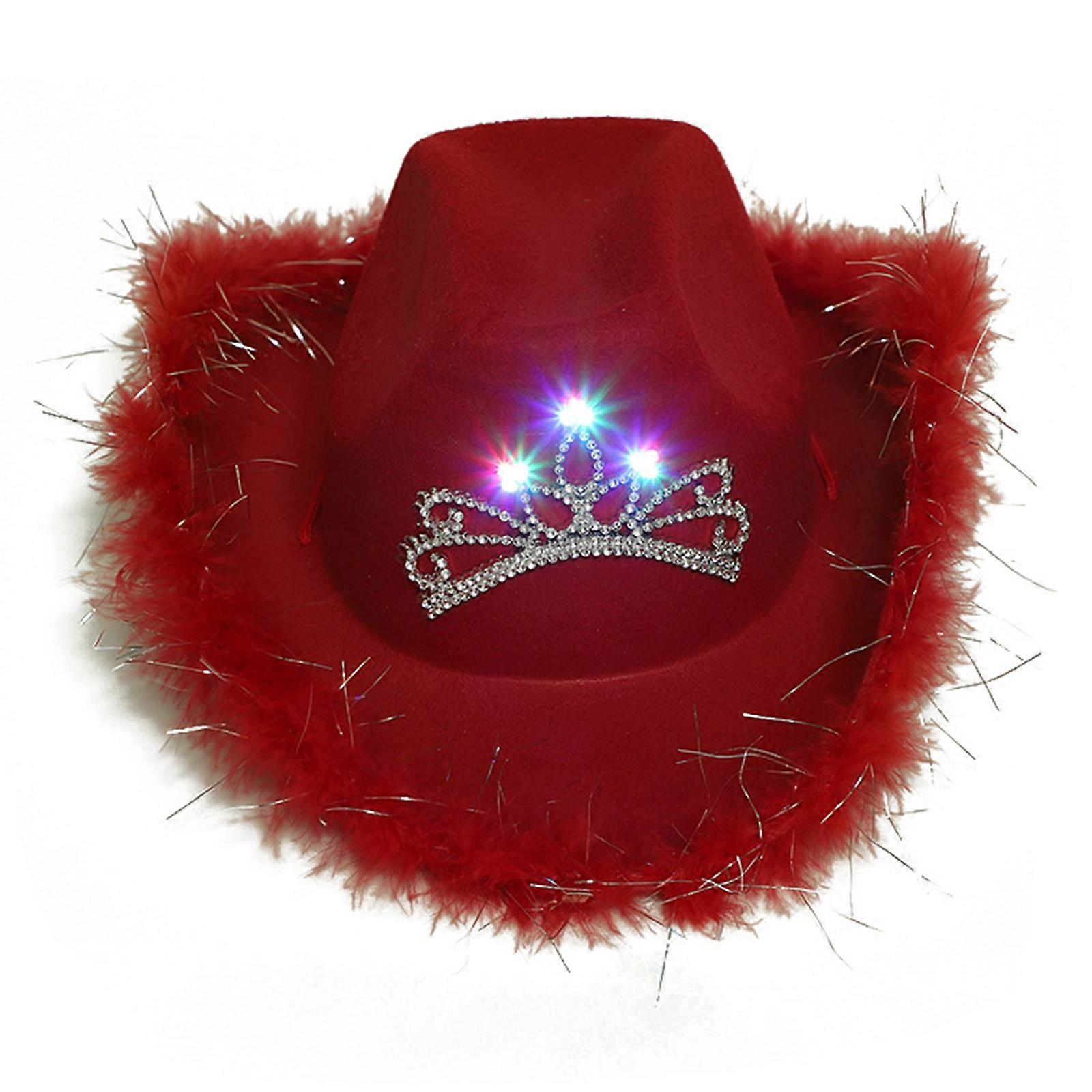 Kovboy Şapkası Fedora Bekarlığa Veda Partisi Prop Tüy Kovboy Şapkası Led Kovboy Şapkası Bekarlığa Veda Partisi Şapkası Gelin Partisi Kırmızı