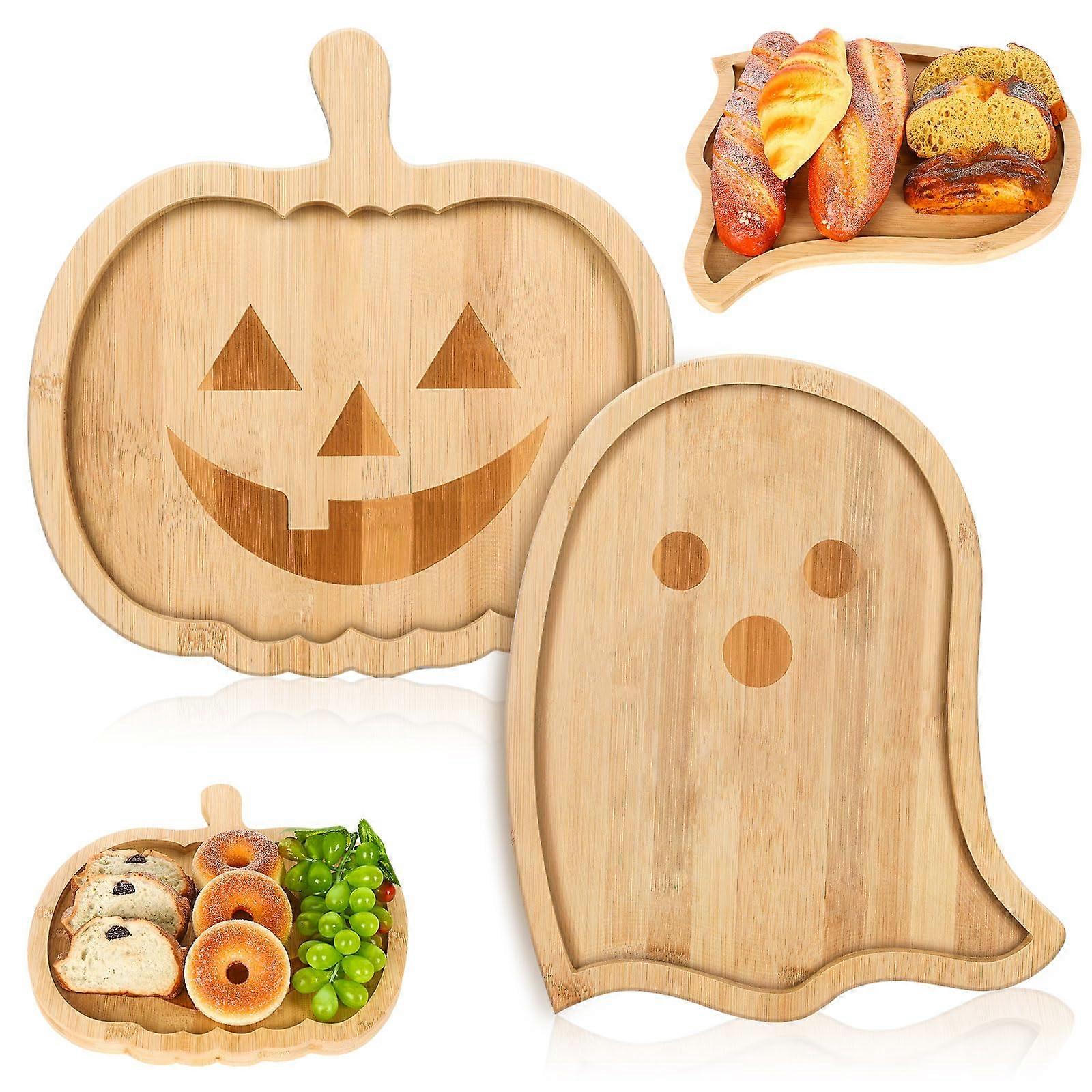 2 Halloween Charcuterie Boards - Large Wooden Board Set for Entertaining, Festive Design, Easy to Clean, Perfect for Parties