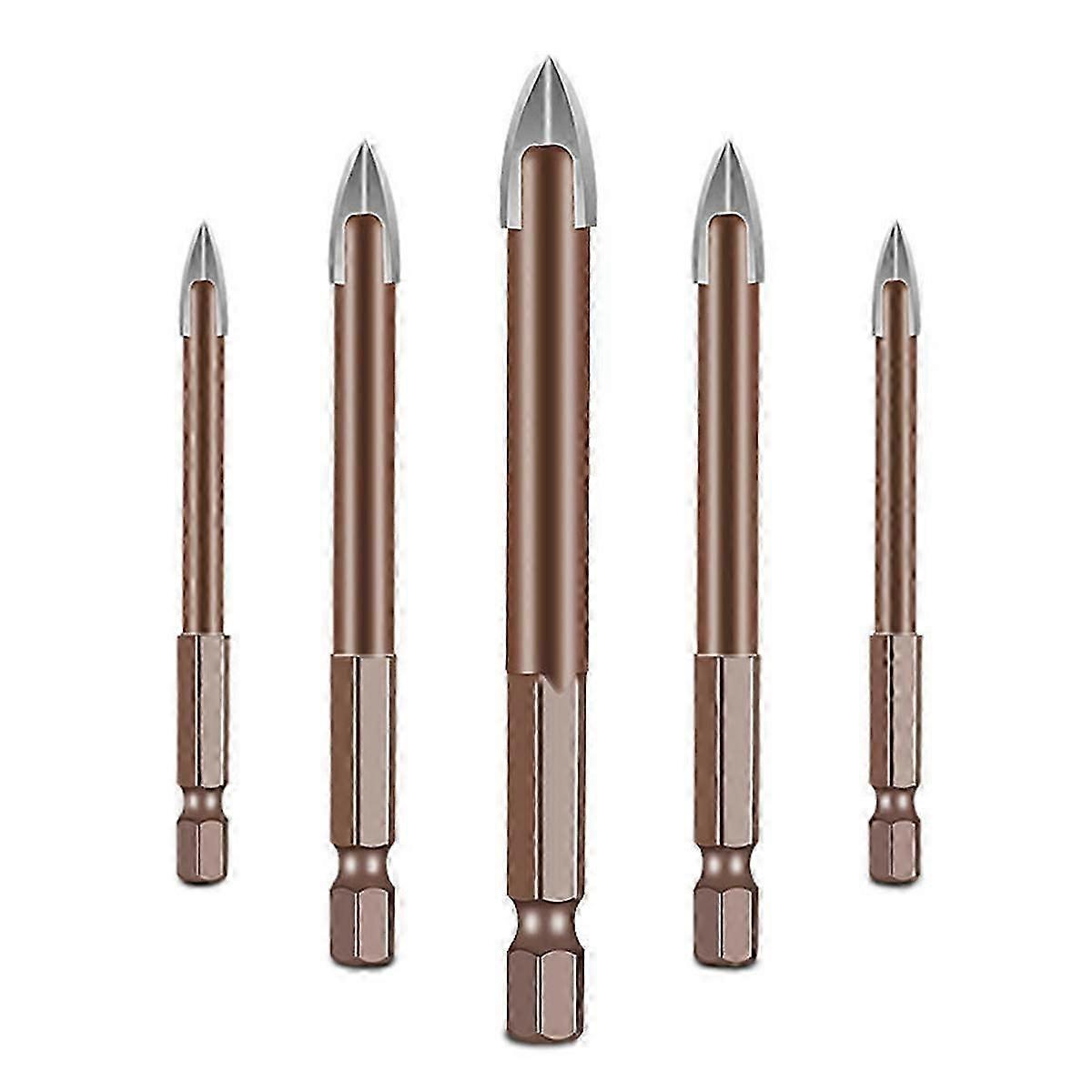 5PCS Titanium Masonry Drill Bit: 3, 4, 5, 6, 7mm Triangle with Hex Shank