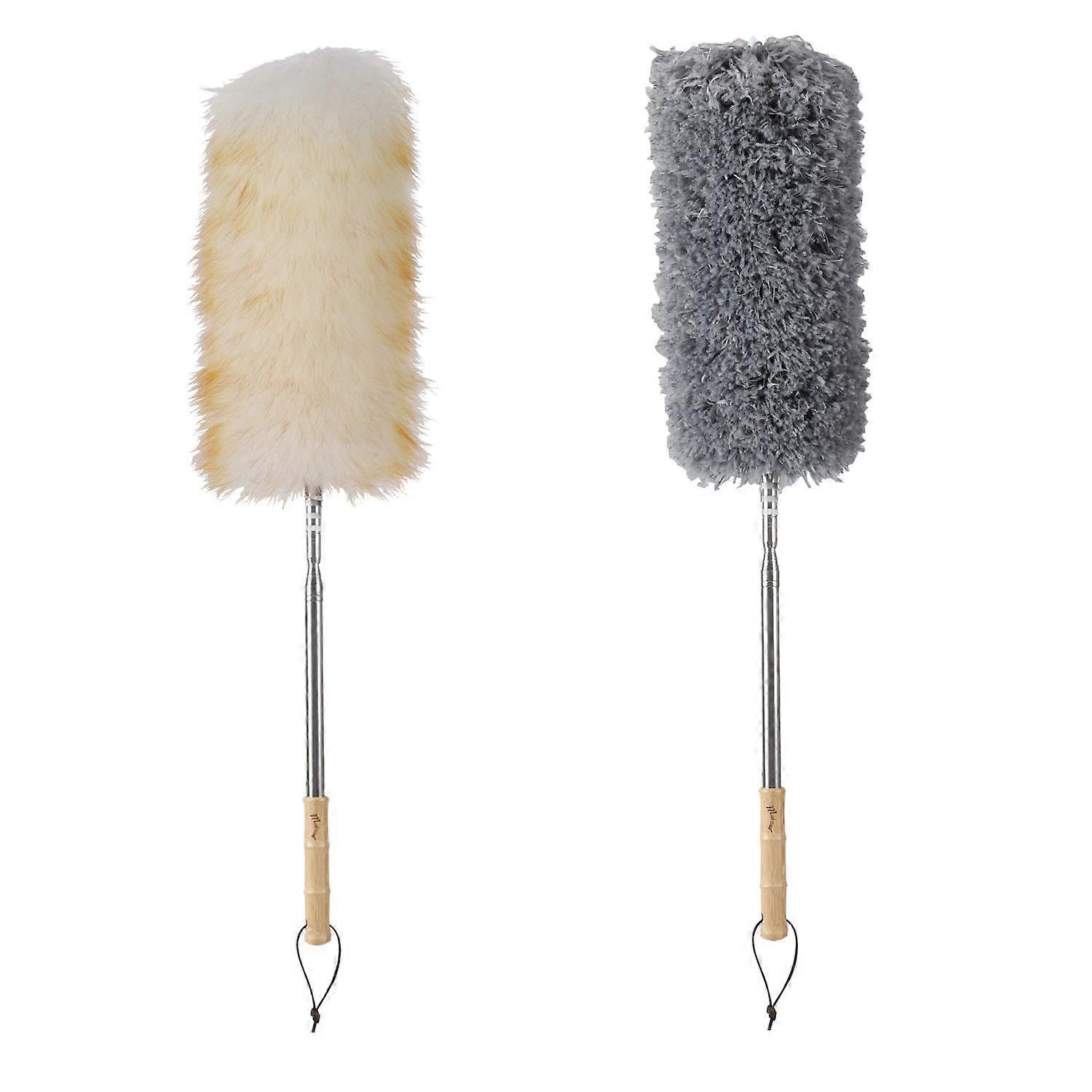Lambswool and Microfiber Duster, 2-Pack Extendable Up to 86 Inches for Cleaning Ceiling Fans, High Ceilings, and Furniture