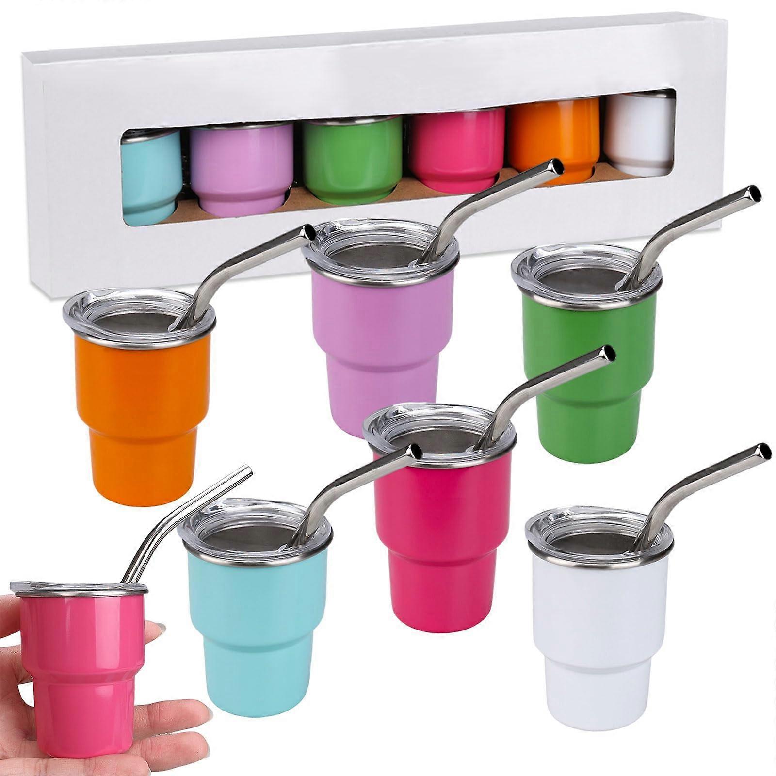 Mini Tumbler Shot Glass with Straw, 6PCS 2OZ Colorful Cups with Lid for Coffee, Cocktails, and Drinks
