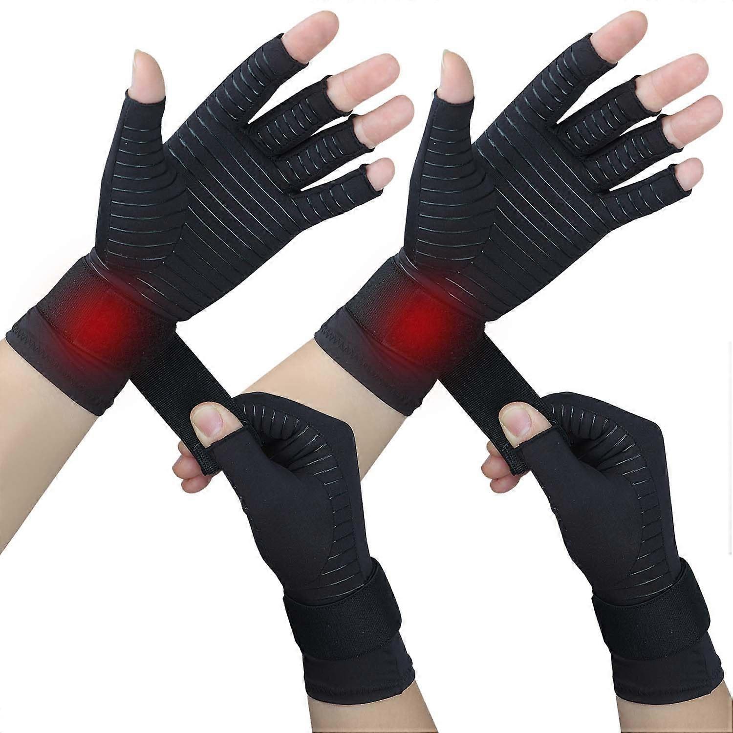 Copper Arthritis Gloves for Men and Women, Fingerless Compression Relief for Hand Pain, Carpal Tunnel, Adjustable Wrist Strap, Small/Medium