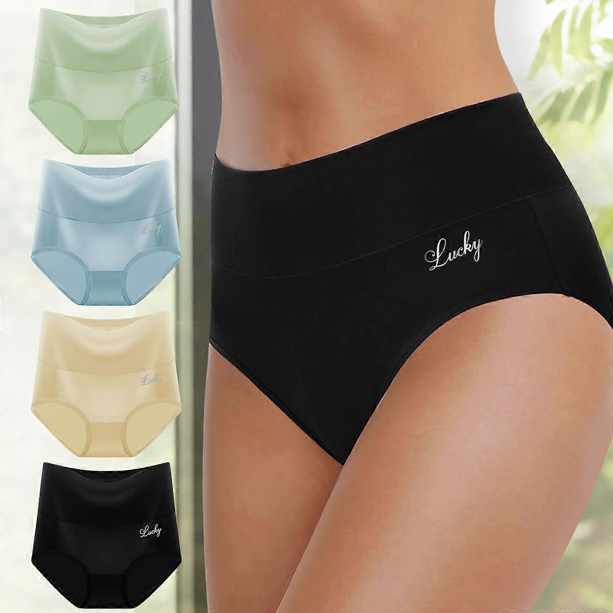 Regular Size Underwaer, 4PCS Women's Regular Size Breathable High Waist Crotch Base Safe Sexy Solid Color Seamless Briefs, Single Item Multi - pack