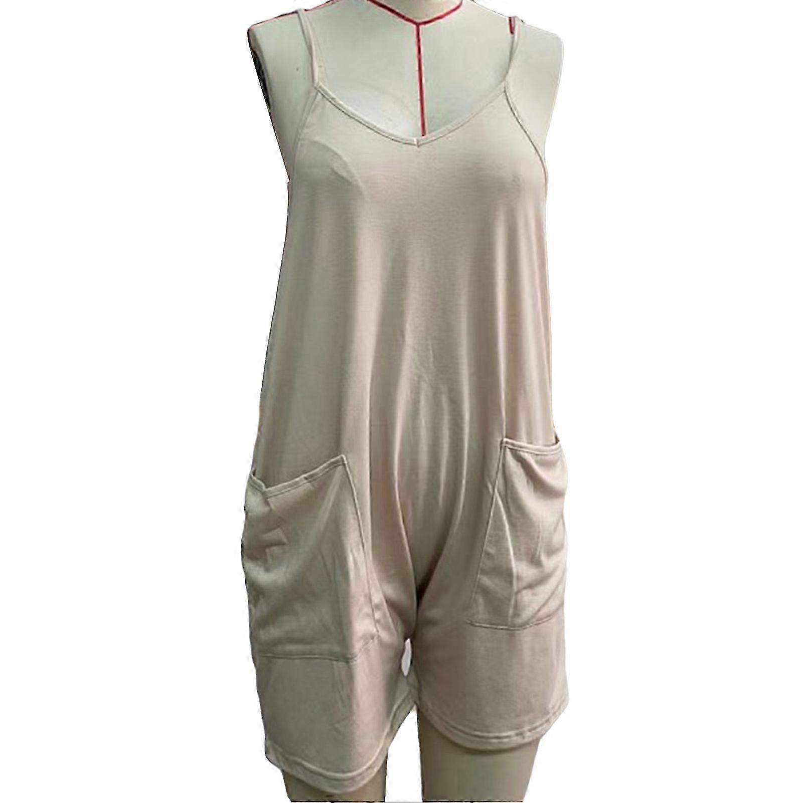 Unbrand Femmes Casual Overall Shorts Col V Sans Manches Réglable Spaghetti Strap Combinaisons D’été