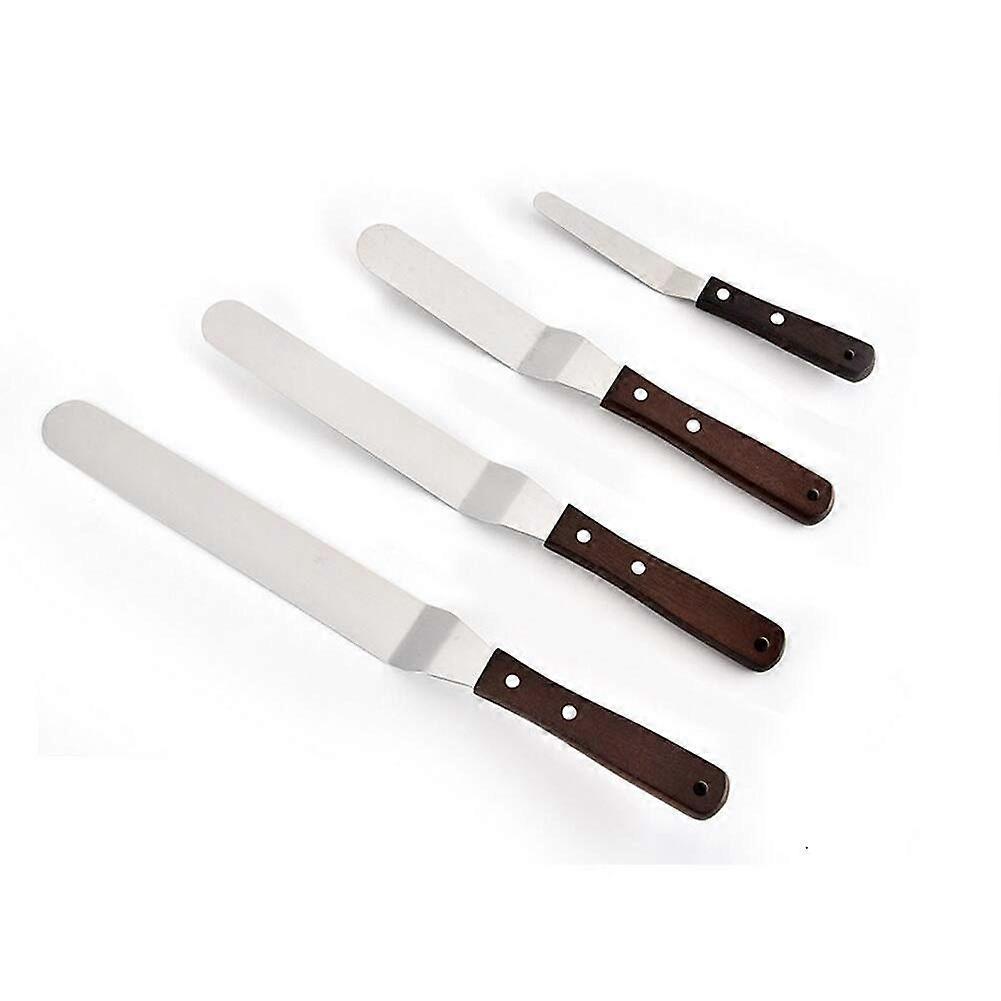 Offset Cake Icing Spatula Set of 4 - Professional Stainless Steel Decorating Knives with Wooden Handle, 4-10 Inch Sizes
