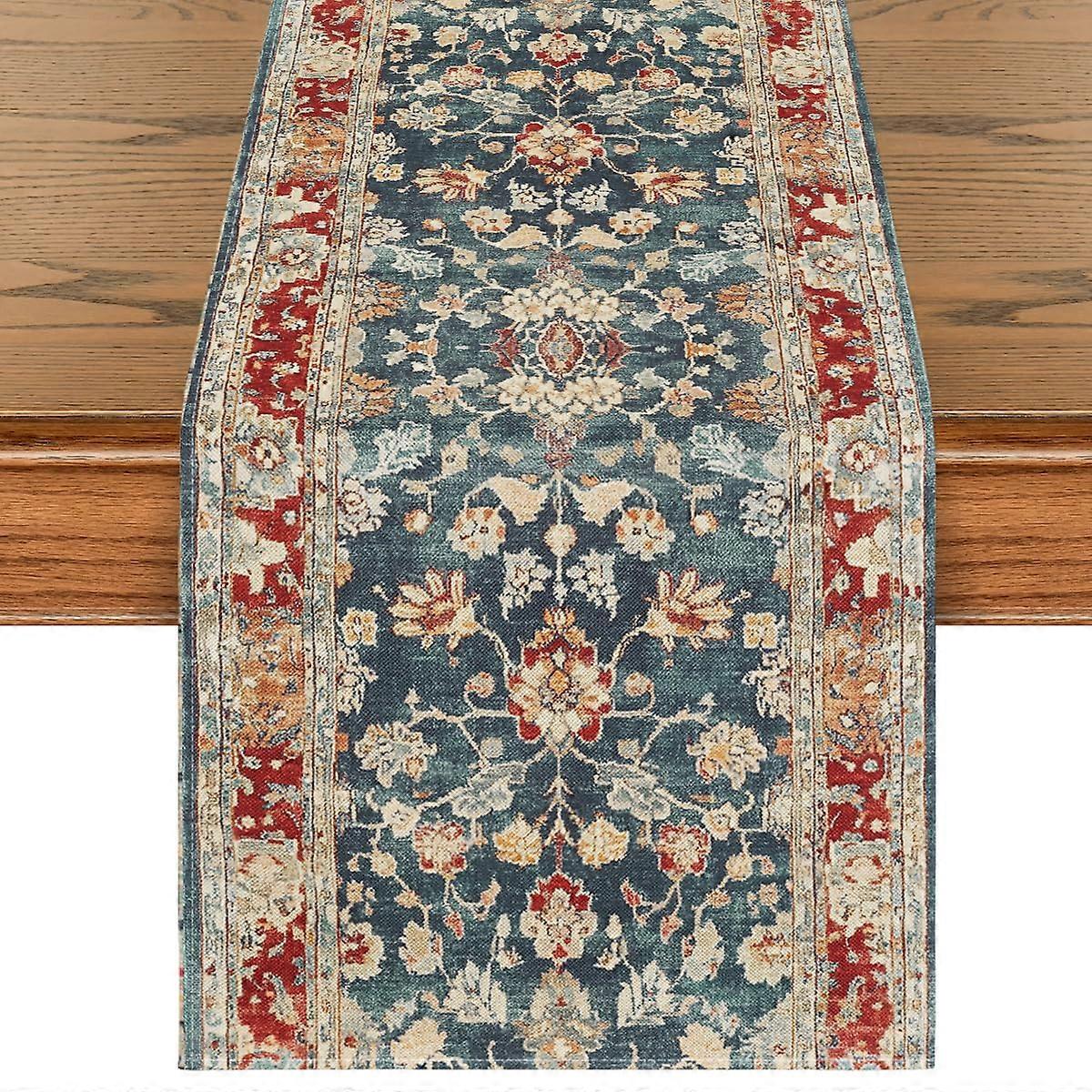 Boho Bohemia Style Red Table Runner 13x72 Inch, Rustic Farmhouse Fall Kitchen Dining Table Decor for Home Parties