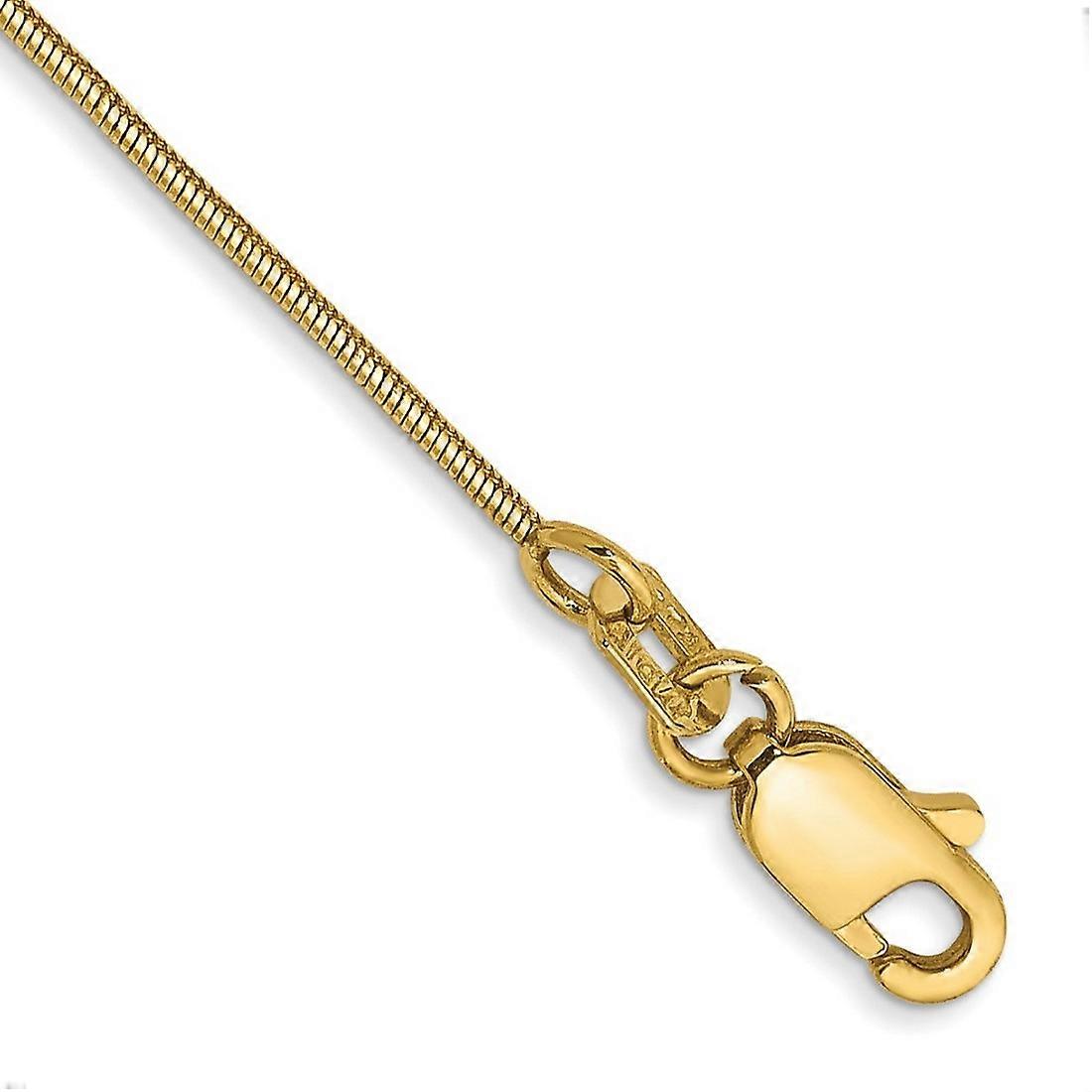 14k Yellow Gold Solid Polished Lobster Claw Closure .80mm Round Snake Chain Ankle Bracelet Anklet for Women and Men - Le