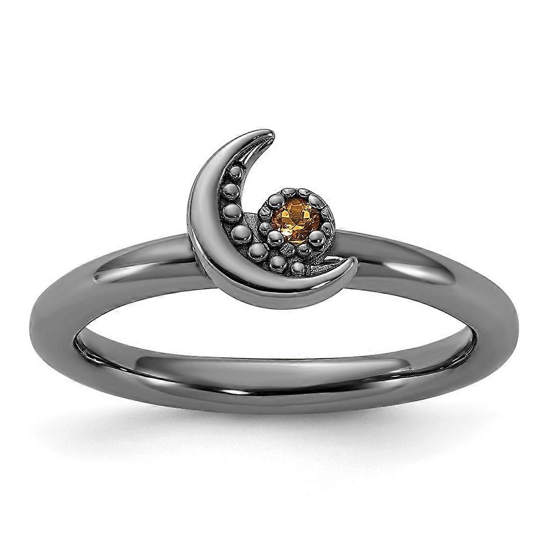2.5mm 925 Sterling Silver Stackable Black Rhodium Citrine Celestial Moon Ring-Stackable-Ring for Women - Ring Size: 5 to